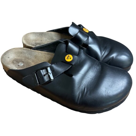 Birkenstock Black Leather Boston ESD Clogs Adjustable Strap Size EU 40 US M 7/W9 - Picture 4 of 9
